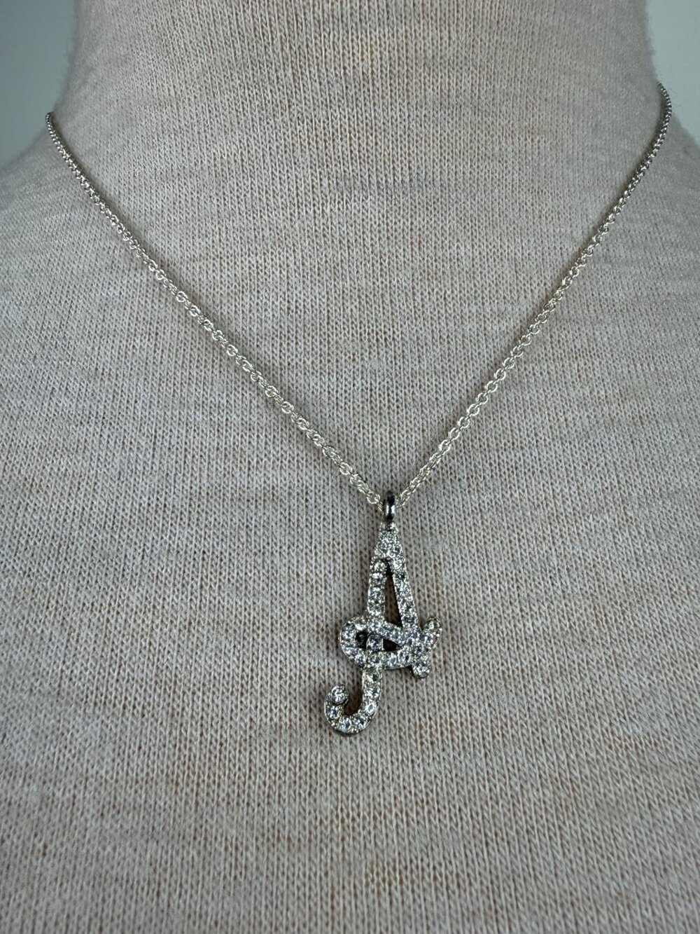 Silver Tone Rhinestone A Initial Pendant Necklace 16-19" Chain